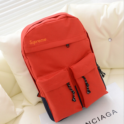韩国文具时尚包包supreme双兜双肩包学生书包 新款休闲轻便背包