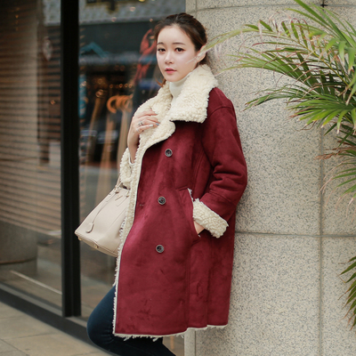 2015秋冬韩版实拍装新款中长款双排扣学院风麂皮绒外套女装学生潮