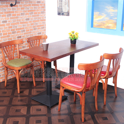 美式浪漫实木西餐厅桌椅 咖啡厅桌椅 西餐桌甜品店桌茶餐厅餐桌椅