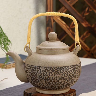 粗陶紫砂功夫茶具大号复古陶瓷大容量热水茶壶手提梁壶家用套装