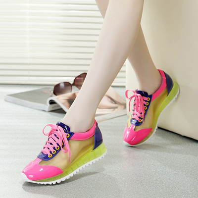 2015夏季新款韩版网纱休闲鞋 学生平底单鞋系带运动糖果色女鞋潮