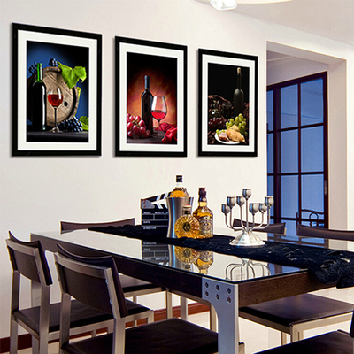 餐厅装饰画 客厅现代有框画 厨房高档葡萄红酒杯饭厅三联墙壁挂画