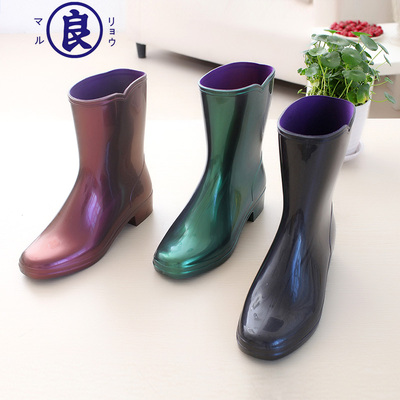 包邮日本制maruryo雨鞋日本进口雨靴长款水鞋防水防滑时尚胶鞋