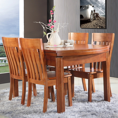 全实木餐桌椅组合 伸缩 方圆两用桌 折叠 橡木 饭桌 4人6人8人