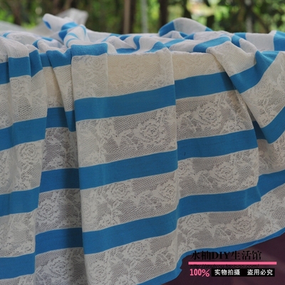 117# 蓝白条纹提花针织布料/非全棉 [薄]【单块出售】