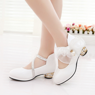 2015秋季新款韩版儿童高跟鞋时尚舞蹈女童皮鞋公主鞋白色大童单鞋