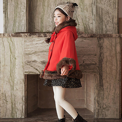 2015新款冬装韩国韩版童装女童大衣大红新年斗篷夹棉外套