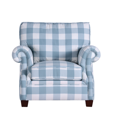 美式布艺软包实木脚沙发 地中海复古单人位沙发椅 小户型经典沙发
