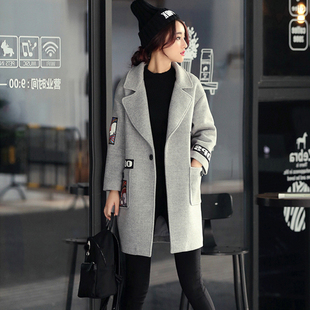 韩版2016冬装新款宽松呢大衣女中长款气质显瘦茧型羊毛呢外套上衣
