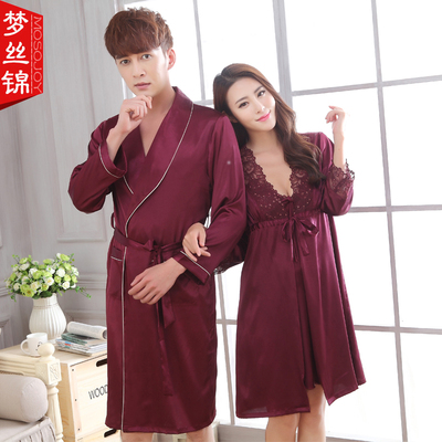两件套装男士睡袍家居服可爱韩版薄款2016季新款女式吊带真丝绸