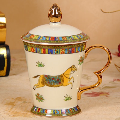 特价高档欧式爱马仕老板杯办公室茶杯会议室水杯泡茶带盖陶瓷杯