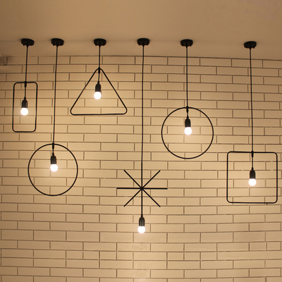 loft复古工业风创意个性铁艺吊灯单头方形圆形咖啡厅吧台服装店