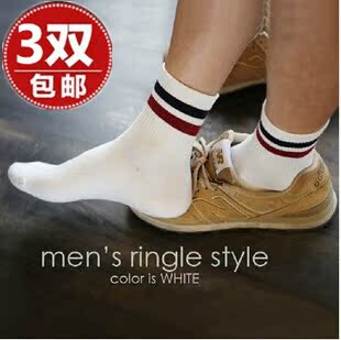 潮流新品男士袜子2条杠全棉中短筒权志龙韩版运动滑板袜子3双包邮