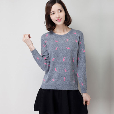 2015春季新款打底针织衫高领套头宽松韩版羊绒衫甜美女士织花毛衣