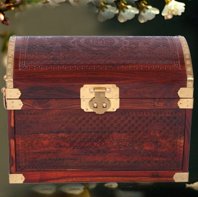 雕花珠百宝箱首饰盒榫卯结构老挝红酸枝仿古木雕嫁妆礼品