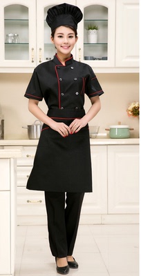 2016厨师服短袖饭店咖啡厅后厨服装黑色精品好布料