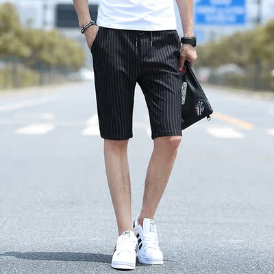 2015男士夏季裤子男五分裤韩版修身男直筒裤竖条纹时尚休闲短裤潮