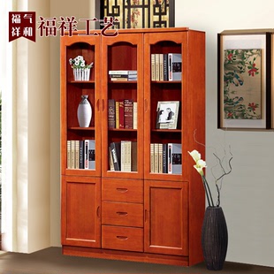 橡胶木 文件柜实木书柜组合 三门二门五门 书柜书橱书架 直角书柜