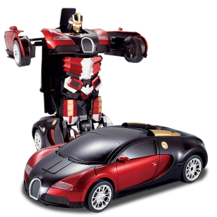 佳奇一键变形金刚遥控机器人车儿童充电电动玩具车布加迪漂移战神
