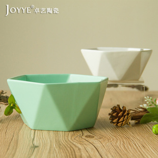 Joyye 棱角浮生钻石 纯色陶瓷餐具 西式米饭碗 棱形碗面碗沙拉碗