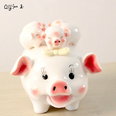 景德镇陶瓷小猪存钱罐可爱装饰摆件 招财进宝储蓄罐创意实用礼物