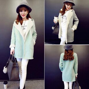 韩版女装秋冬装新款学生女上衣复合羊羔毛麂皮加厚中长款毛呢外套