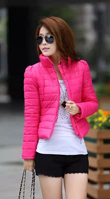 新款韩版女式修身纯色立领长袖拉链羽绒棉服 短羽绒服外套