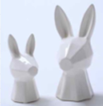粉黄白动物兔头工艺品 简约可爱陶瓷样板房书房儿童房摆件