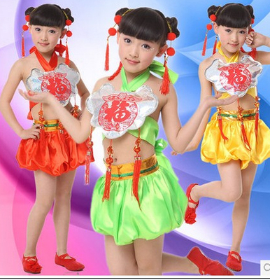 六一儿童舞蹈演出服装女童幼儿喜庆表演服中国风福娃肚兜灯笼套装
