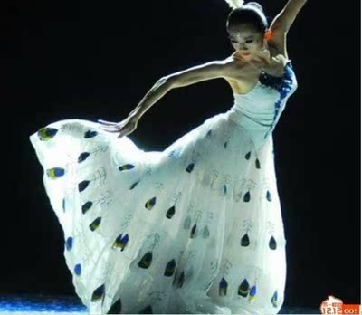 新款少数民族白色孔雀舞蹈演出服装 女装大摆裙傣族舞台表演服