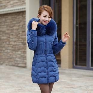 2015最新版爆款大毛领修身腰带羽绒棉服时尚商务休闲年轻女士外套