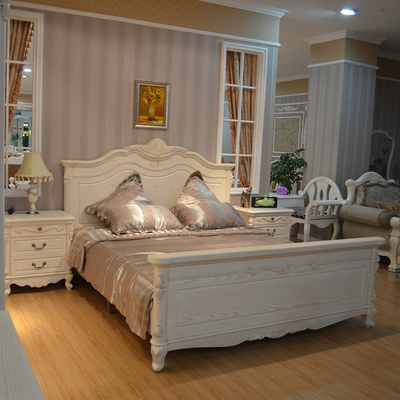 欧式床 白色简约 实木雕花 白蜡木开放漆 双人仿古婚床 1.5/1.8米