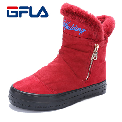 GFLA/杰飞乐初冬女短靴厚底韩版棉鞋 加绒保暖防滑雪地靴潮女棉靴