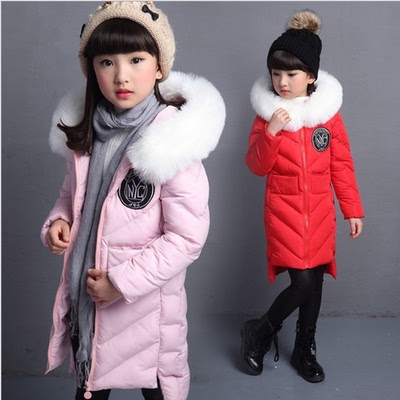2015冬季韩版新款时尚大毛领甜美保暖女童棉衣中大童中长棉服特价