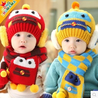 婴儿帽子围巾一岁半两岁秋冬保暖韩版护耳防风帽小男孩子女童宝宝