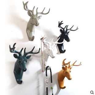 包邮欧式创意家居鹿头墙壁装饰挂钩卧室门后衣帽钩单个复古动物