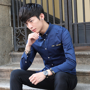 男装>衬衫>L男士秋款韩版修身长袖大码纯棉衬衣 1730-P28