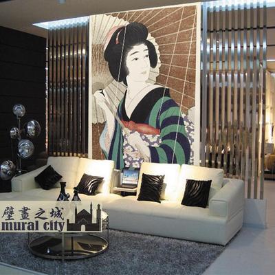 日式日本艺伎仕女人墙纸浮世绘壁纸大型壁画酒店电视沙发背景墙