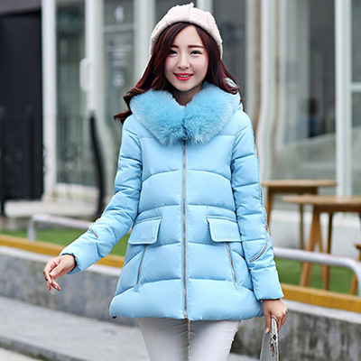 女装2015冬装新款韩版时尚大码显瘦斗篷型大毛领连帽棉衣棉服外套