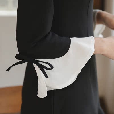 2015夏季新品韩系喇叭袖连衣裙OL气质小黑裙修身显瘦衬衫短裙子女