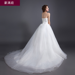 结婚婚纱礼服2015新款抹胸蕾丝镶钻齐地婚纱新娘韩版长拖尾