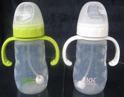 宝宝婴儿抗菌全硅胶奶瓶 宽口径240ml带吸管手柄 正品包邮 超好吸