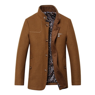 2015秋冬新款羊毛呢大衣男短款单排扣立领呢子大衣中年男风衣外套