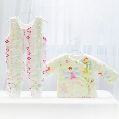 婴儿冬季棉衣套装手工棉花袄宝宝纯棉新生儿棉衣女童2件套棉服