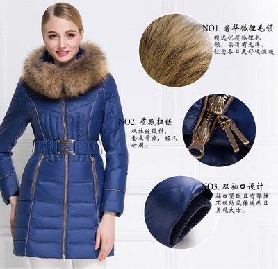 2015年冬季新款中长款大毛领加厚羽绒服女 韩版羽绒服包邮