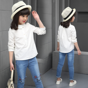 女童秋款衬衫2016新款韩版长袖打底衫中大童白色百搭淑女儿童衬衣