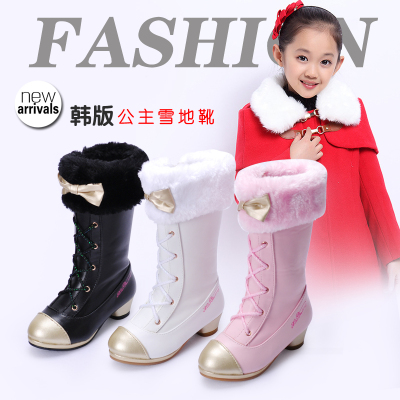 2015冬新款童鞋女童靴子公主长靴时尚儿童棉靴单靴高筒韩版高跟靴