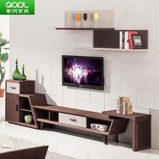 歌珥 现代简约伸缩电视柜壁挂储物斗柜组合套装客厅成套家具