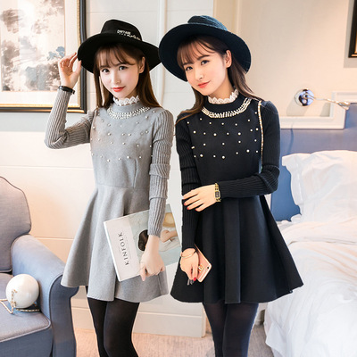 2015冬季新款韩国长袖修身显瘦中长款秋冬连衣裙