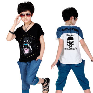 大男童短袖套装夏装2015韩版潮夏季中大童t恤休闲时尚两件套